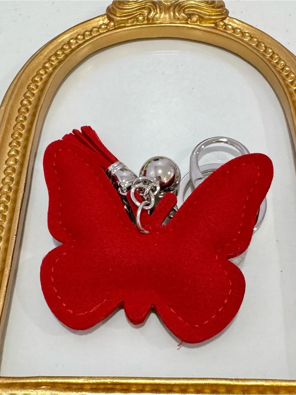 New Red Crystal Butterfly Keychain Charm with Tassel